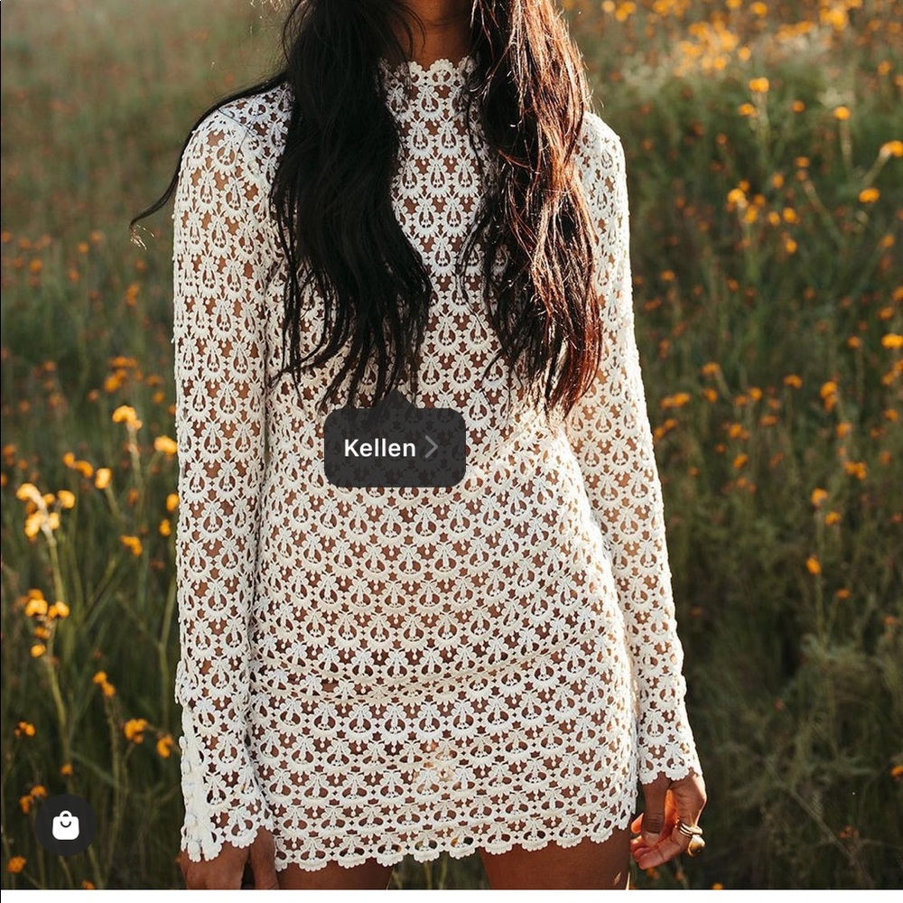 Bohemian unique lace crochet designer short wedding dress daughters of Simone Xl